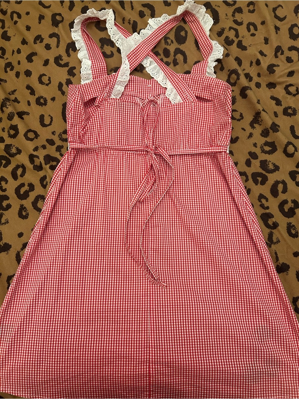 Sourpuss Red and White Gingham Dress with Eyelet Lace Size LARGE - Picture 4 of 5